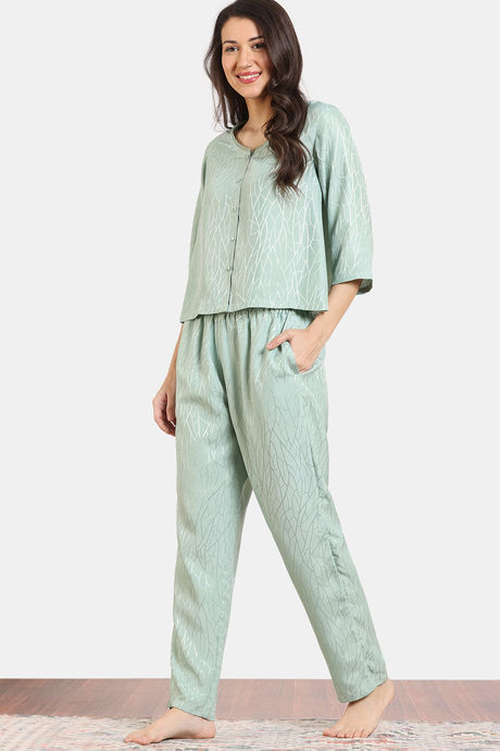 Zivame Coral Glaze Woven Pyjama Set - Granite Green — image 3